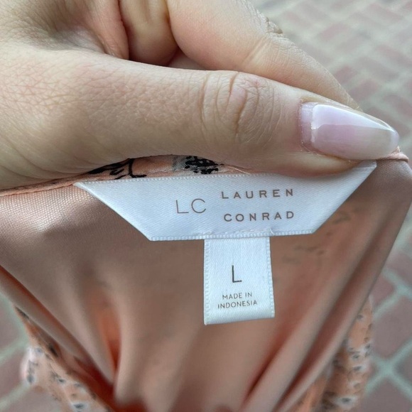 Lauren Conrad Peach floral midi dress with ruffle trim sz large - Picture 5 of 5